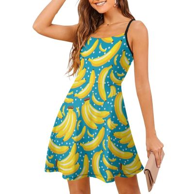 BAIKUTOUAN Banana Pattern2 Women's Summer Beach Sling Sundresses Casual Swing Mini Dress Print