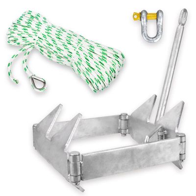 MARINE SYSTEM Galvanized Boat Folding Square Anchor Kit with 3/8 inch x 100/150 FT Rope and Shackle 13lb, 19lb, or 25 lb (13 LB)