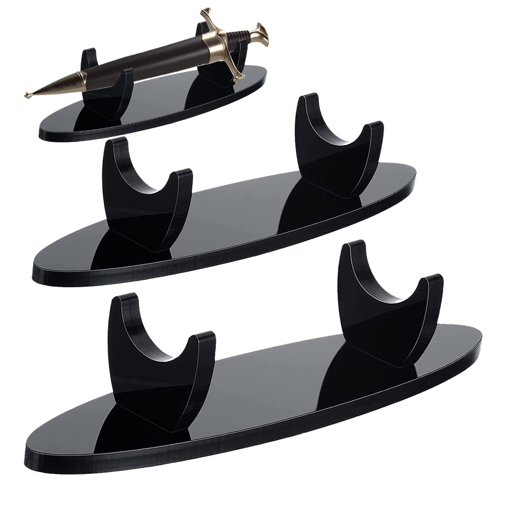 WANLIAN Dagger Display Stand Acrylic Desktop Weapon Showcase Sword Stand Knife Holder for Dagger Display (Oval Black 2 packs)