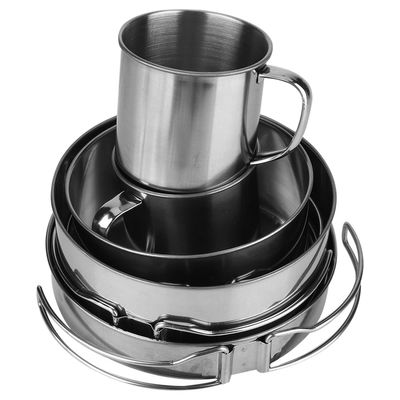 Camping Cookware Set, 8 PCS Compact Stainless Steel Cooking Mess Kit Includes Camping Pots Pans Cups Plates with Storage Bag for BBQ Hiking Picnic