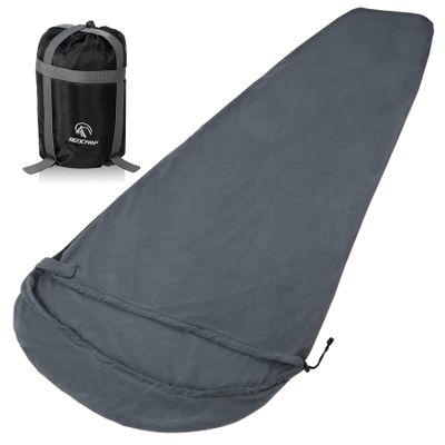 REDCAMP Mummy Fleece Sleeping Bag Liner with Hood, Great for Adult Warm or Cold Weather, 90" Long Full Sized Zipper Camping Blanket for Outdoor, Grey