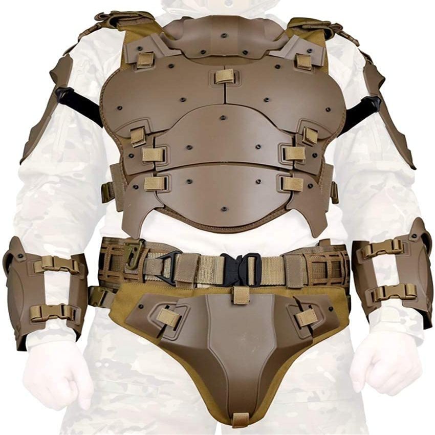 SHENGJIA Airsoft Tactical Armor Set, Tactical Vest Molle Gilet Paintball Vest Adjustable Elbow Shoulder Hip Protector, CS Outdoor Cosplay Costume