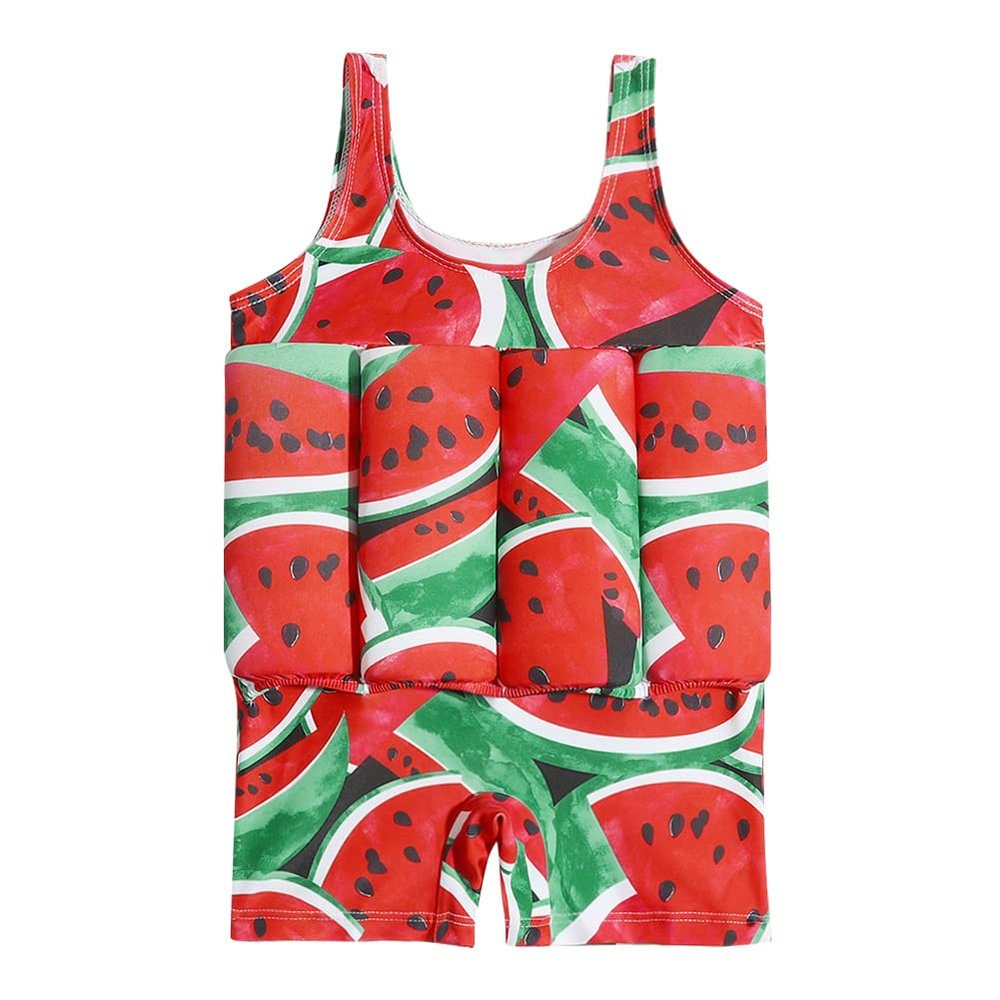 AWIBMK Kids Boys Girls One-Piece Sleeveless Floatation Swimsuit Float Suit Baby Lovely Print with Adjustable Vest Buoyancy Bathing Suit Swimwear Swim Red Watermelon 12-18 Months