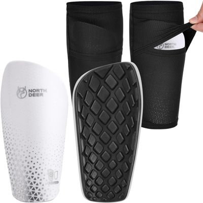 Adults Shin Pads incl. Sleeves with Optimized Insert Pocket - Protective Soccer Equipment for Kids Adults (White XL)