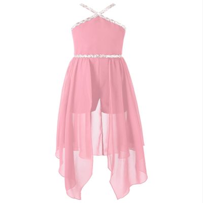 RUNQHUI Big Girls Off Shoulder Sequin Romper Dress Dance Party Pageant Chiffon Wedding Birthday Maxi Gown Pink 8 Years