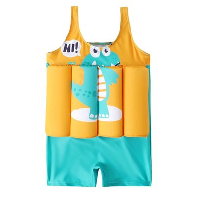 AWIBMK Kids Boys Girls One-Piece Sleeveless Floatation Swimsuit Float Suit Baby Lovely Print with Adjustable Vest Buoyancy Bathing Suit Swimwear Swim Green Dinosaur 18-24 Months