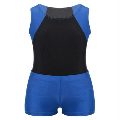 dPois Children Little Big Boys Gymnastic Outfit One Piece Leotard Athletic Bodysuit Sport Jumpsuit and Shorts Set Blue 6 Years