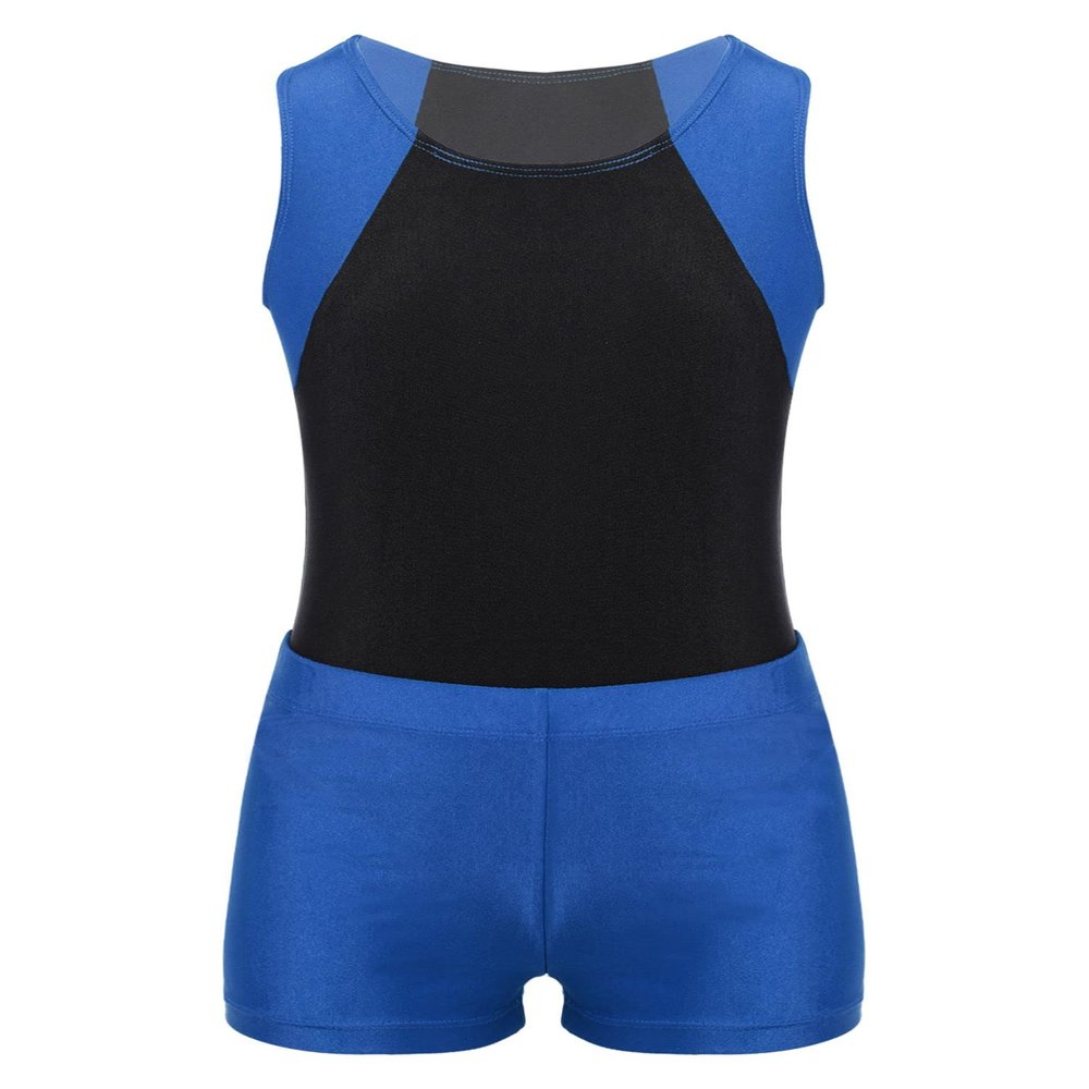 dPois Children Little Big Boys Gymnastic Outfit One Piece Leotard Athletic Bodysuit Sport Jumpsuit and Shorts Set Blue 6 Years