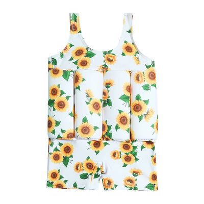 AWIBMK Kids Boys Girls One-Piece Sleeveless Floatation Swimsuit Float Suit Baby Lovely Print with Adjustable Vest Buoyancy Bathing Suit Swimwear Swim Sunflower 12-18 Months