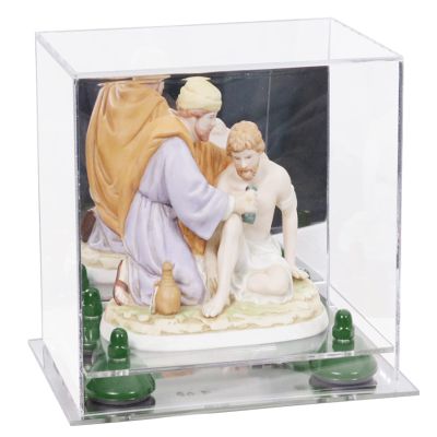 Better Display Cases Acrylic Versatile Display Case - Small Rectangle Box with Mirror Case, Green Risers and Mirror Base 8.25" x 6" x 6.75" (V45/A003)