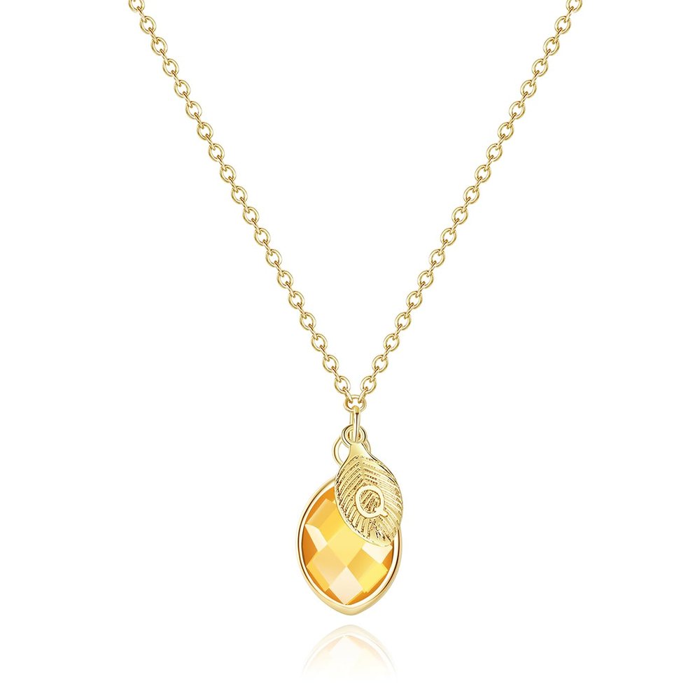 14K Gold Filled Q Initial Necklace with November Birthstone Pendant Necklaces for Women Yellow Citrine Crystal Necklace Mother Daughter Personalized Birthday Christmas Gift