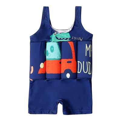 AWIBMK Kids Boys Girls One-Piece Sleeveless Floatation Swimsuit Float Suit Baby Lovely Print with Adjustable Vest Buoyancy Bathing Suit Swimwear Swim Dark Blue Dinosaur 18-24 Months