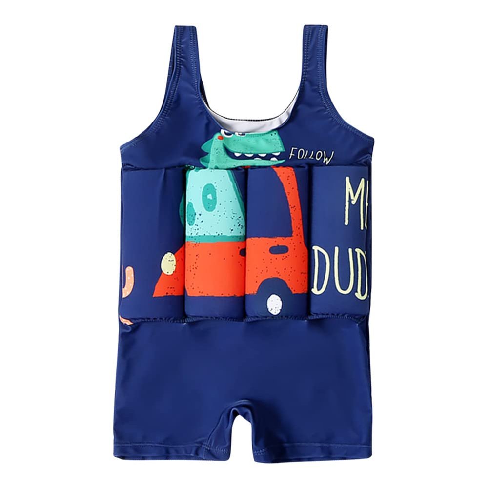 AWIBMK Kids Boys Girls One-Piece Sleeveless Floatation Swimsuit Float Suit Baby Lovely Print with Adjustable Vest Buoyancy Bathing Suit Swimwear Swim Dark Blue Dinosaur 18-24 Months