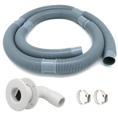 Marine Bilge Pump Hose 1-1/8 Inch Plumbing Kit, 6 FT Long, 90 degree White Elbow Thru Hull Scupper Flapper Valve, Stainless Steel Clamps