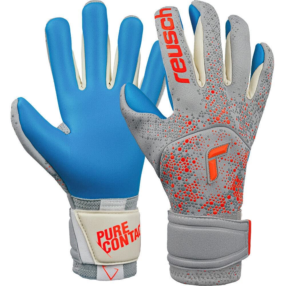 Reusch Pure Contact Aqua Goalkeeper Gloves, Gray/Orange/Blue, Size 9