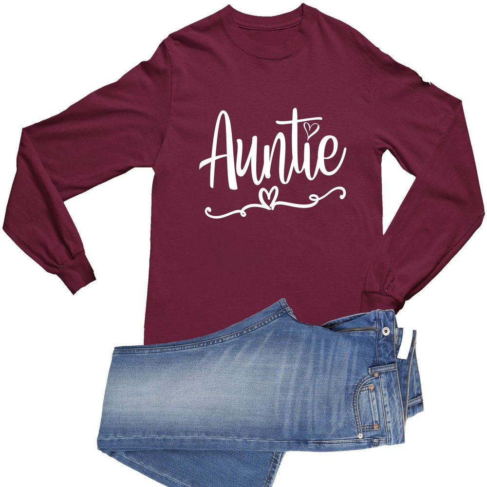 3X-Large Maroon Mens Auntie Heart Cute Fashion Aunt Gift Idea Long Sleeve T-Shirt