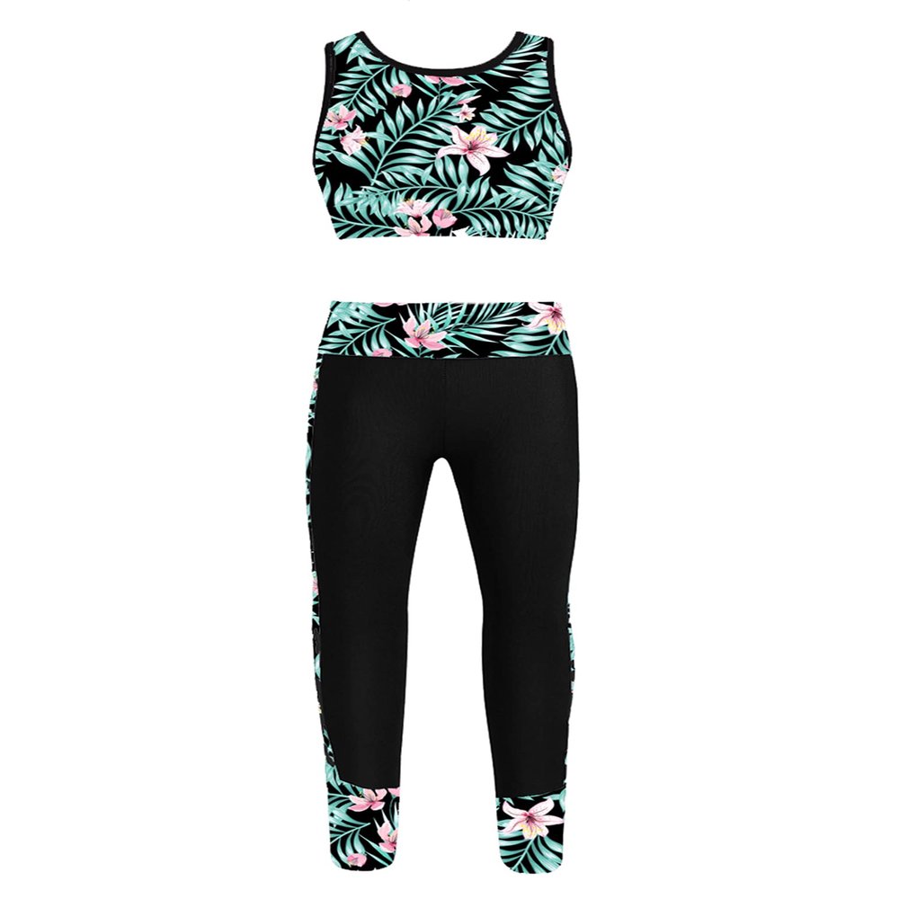 Huimingda Kids Girls Bra Crop Top Athletic Leggings Two Pieces Set Dance Sports Outfits Yoga Fitness Workout Tracksuit Summer Lily Pink B 12 Years