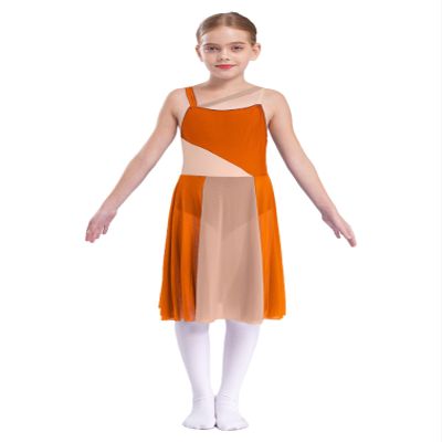 FEESHOW Girls Sleeveless Cutout Back Ballet Lyrical Dance Dress Contemporary Dance wear Leotard Wrap Skirt Costumes Orange 8 Years