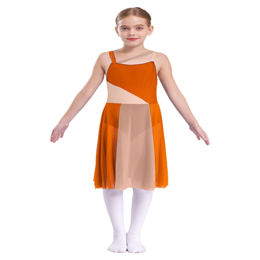FEESHOW Girls Sleeveless Cutout Back Ballet Lyrical Dance Dress Contemporary Dance wear Leotard Wrap Skirt Costumes Orange 8 Years