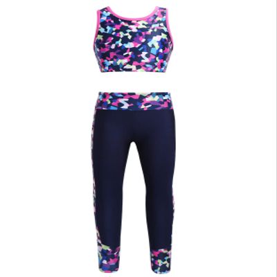 Huimingda Kids Girls Bra Crop Top Athletic Leggings Two Pieces Set Dance Sports Outfits Yoga Fitness Workout Tracksuit Rose_Red B 14 Years