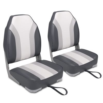 Leader Accessories A Pair of Elite Low/High Back Folding Fishing Boat Seat (2 Seats) (Light Grey/Charcoal/White)