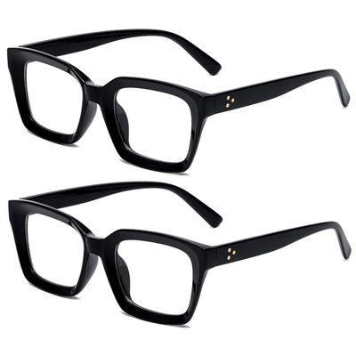 EYLRIM Classic Thick Square Frame Clear Lens Glasses for Women Men Non Prescription Eyeglasses(B1 Bright Black+Bright Black)