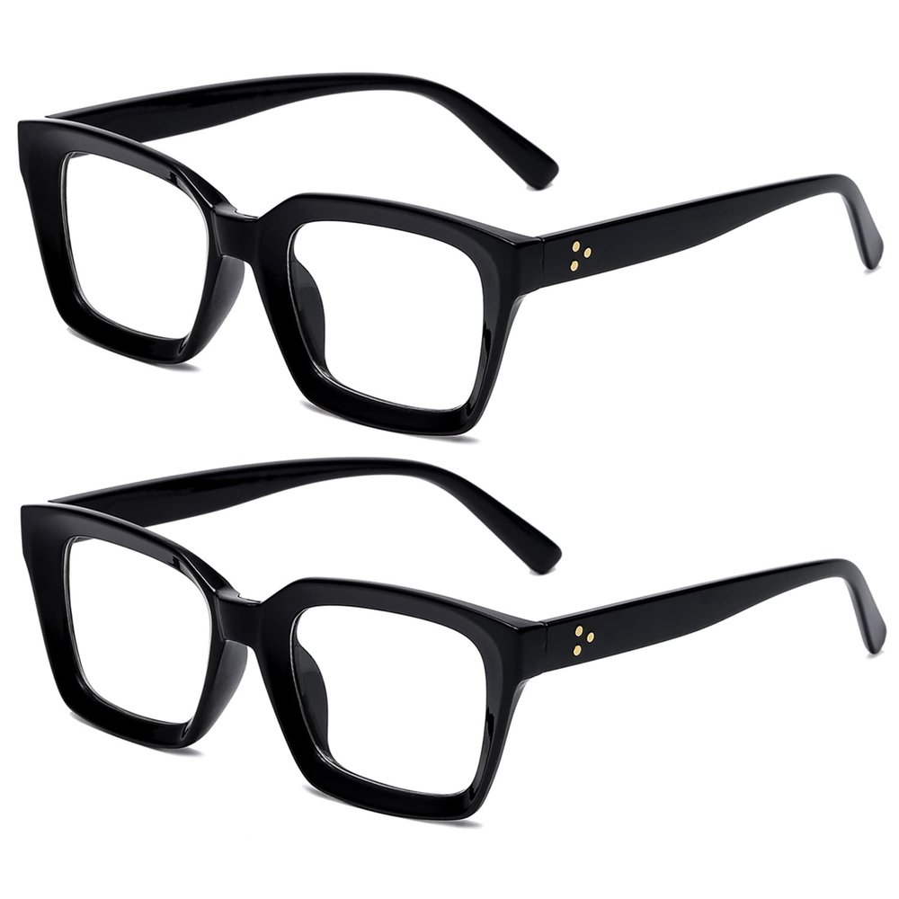 EYLRIM Classic Thick Square Frame Clear Lens Glasses for Women Men Non Prescription Eyeglasses(B1 Bright Black+Bright Black)