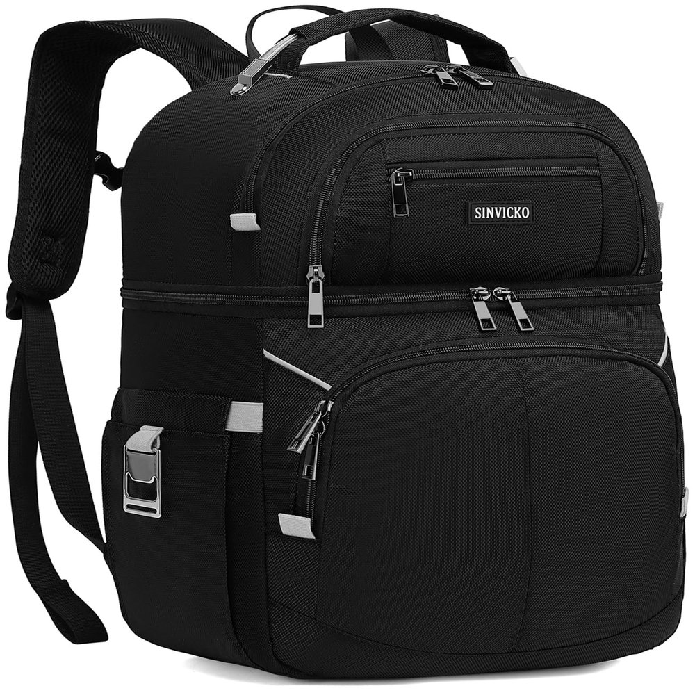 Cooler Backpack,Double Deck Leakproof Cooler Bag,Insulated Backpack Cooler Lunch Backpack for Men Women,Grey & Black