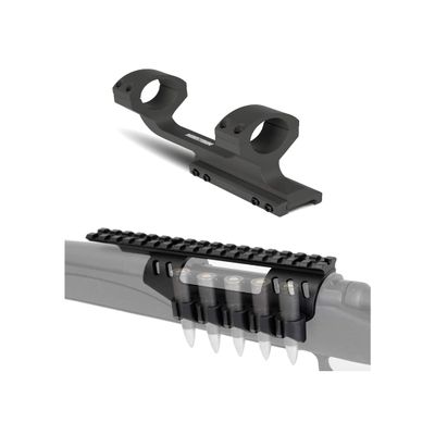 Monstrum Side Ammo Holder with Picatinny Scope Base for Remington 700 | Compatible with 243/308/7mm-08 | Extended Length Offset Scope Mount | 30 mm Diameter | Bundle