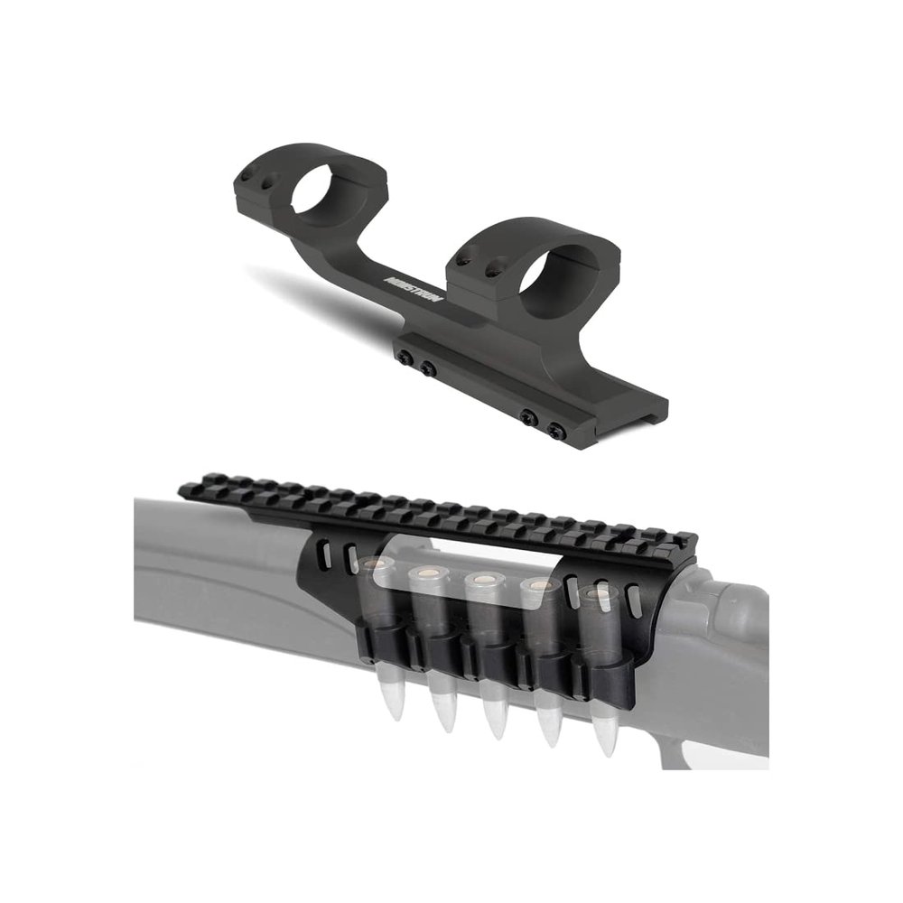 Monstrum Side Ammo Holder with Picatinny Scope Base for Remington 700 | Compatible with 243/308/7mm-08 | Extended Length Offset Scope Mount | 30 mm Diameter | Bundle