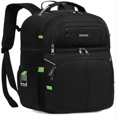 Cooler Backpack,Double Deck Leak Proof Cooler Bag,Insulated Backpack Cooler Lunch Backpack for Men Women,Black & Green