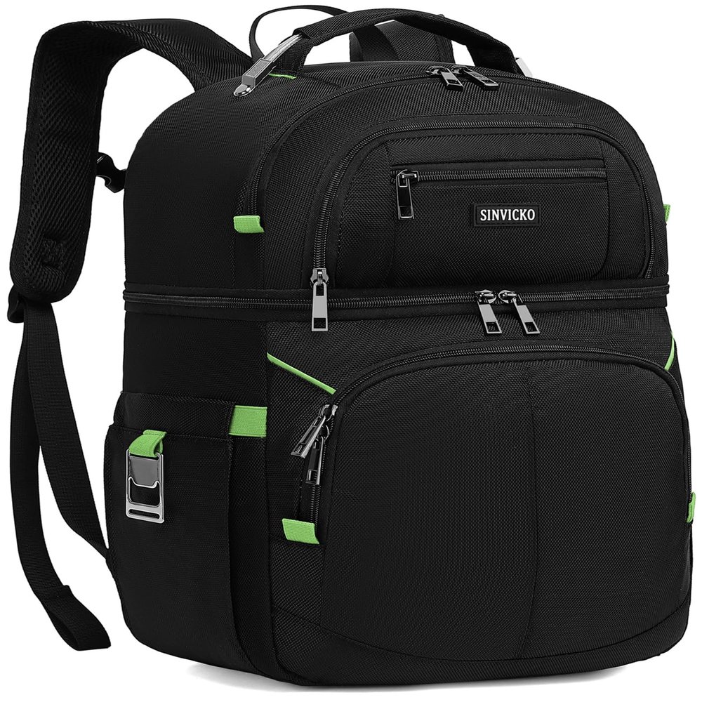 Cooler Backpack,Double Deck Leak Proof Cooler Bag,Insulated Backpack Cooler Lunch Backpack for Men Women,Black & Green