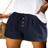 ANFTFH Womens Summer Beach Casual Solid Elastic Waist Loose Comfy Cotton Linen Shorts with Pocket Navy Blue S view 1