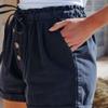 ANFTFH Womens Summer Beach Casual Solid Elastic Waist Loose Comfy Cotton Linen Shorts with Pocket Navy Blue S view 2