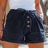 ANFTFH Womens Summer Beach Casual Solid Elastic Waist Loose Comfy Cotton Linen Shorts with Pocket Navy Blue S view 3