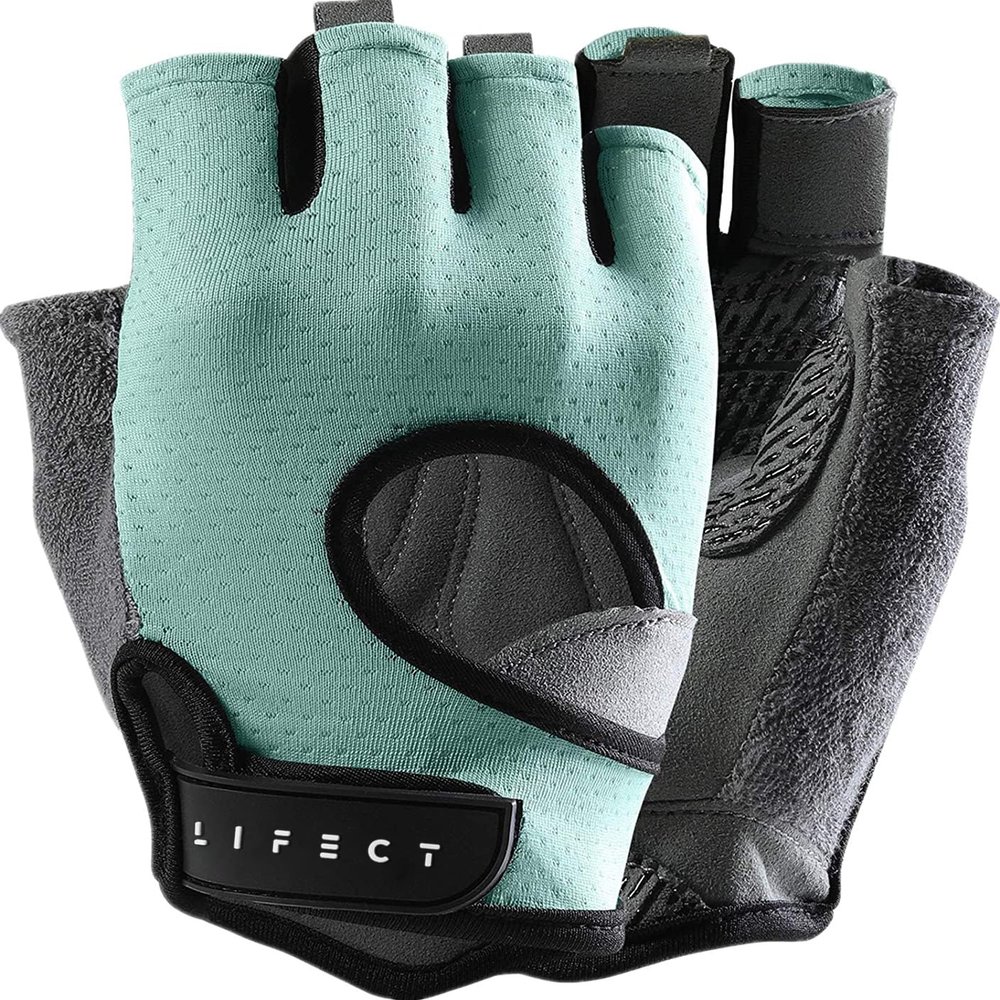 LIFECT Freedom Workout Gloves, Knuckle Weight Lifting Shorty Fingerless Gloves with Curved Open Back, for Powerlifting, Gym, Women and Men (Aqua, X-Large)