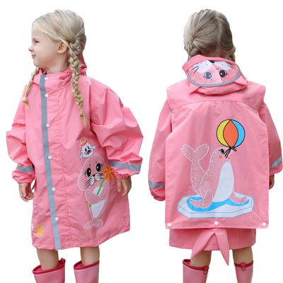 Fewlby Toddler Rain Wear Children Boys Girls Raincoat kids poncho Waterproof Hoodie Cute Cartoon Rain Jacket 4-6 years M Size