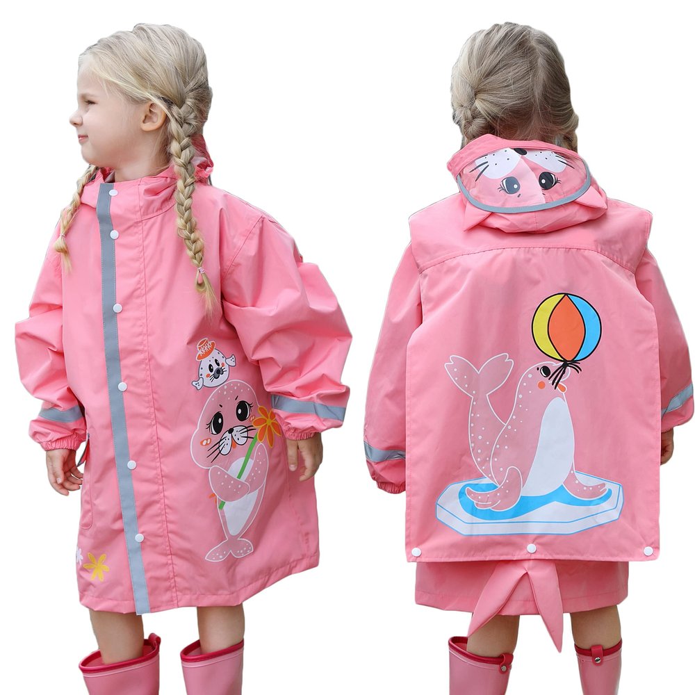 Fewlby Toddler Rain Wear Children Boys Girls Raincoat kids poncho Waterproof Hoodie Cute Cartoon Rain Jacket 4-6 years M Size