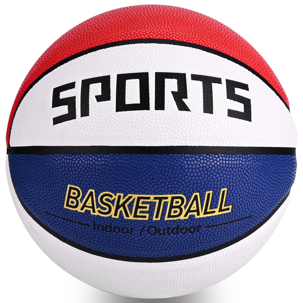 KUYOTQ Kids Youth Size 5 (27.5") Sports Basketball Moisture Absorbing Composite Leather Indoor Outdoor Junior Basketball for Boys Girls Game Gifts (Deflated,Red White Blue)