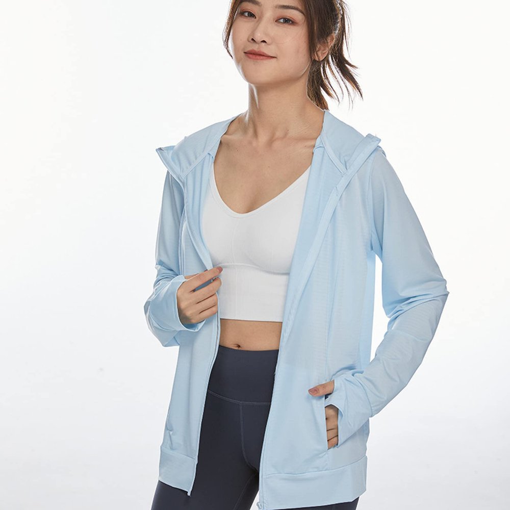 XIEHC Long Sleeve Sun Shirt Hiking, Cool ice Silk, Hooded Sun Protection Clothing, Blue, one Size,Sun Protection Quick Dry Shirts