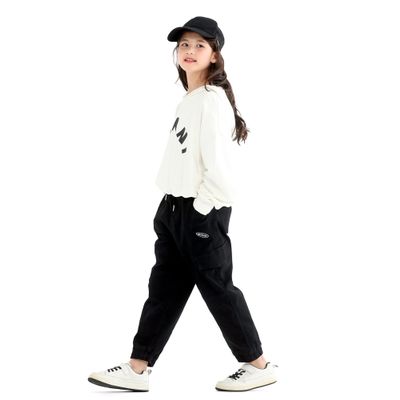 MINI PANDA Girls Pants,Stretchy Loose Fitting Girls Pants Size 6-16 Trendy (as1, Numeric, Numeric_12, Regular, Black, 12)