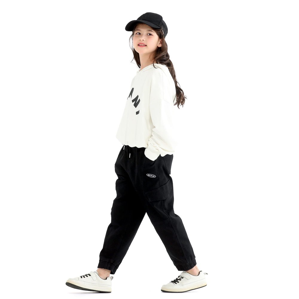 MINI PANDA Girls Pants,Stretchy Loose Fitting Girls Pants Size 6-16 Trendy (as1, Numeric, Numeric_12, Regular, Black, 12)
