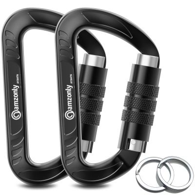 3inch Auto Locking Carabiner Clips Heavy Duty, 12KN /2697lbs Lightweight Keychain carabiners, Sturdy Twist Lock Caribeeners for Camping Hiking Hammock Swing Backpack, Dog Leash and Harness etc, Black