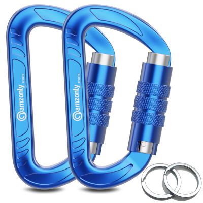 3inch Auto Locking Carabiner Clips Heavy Duty, 12KN /2697lbs Lightweight Keychain carabiners, Sturdy Twist Lock Caribeeners for Camping Hiking Hammock Swing Backpack, Dog Leash and Harness etc, Blue