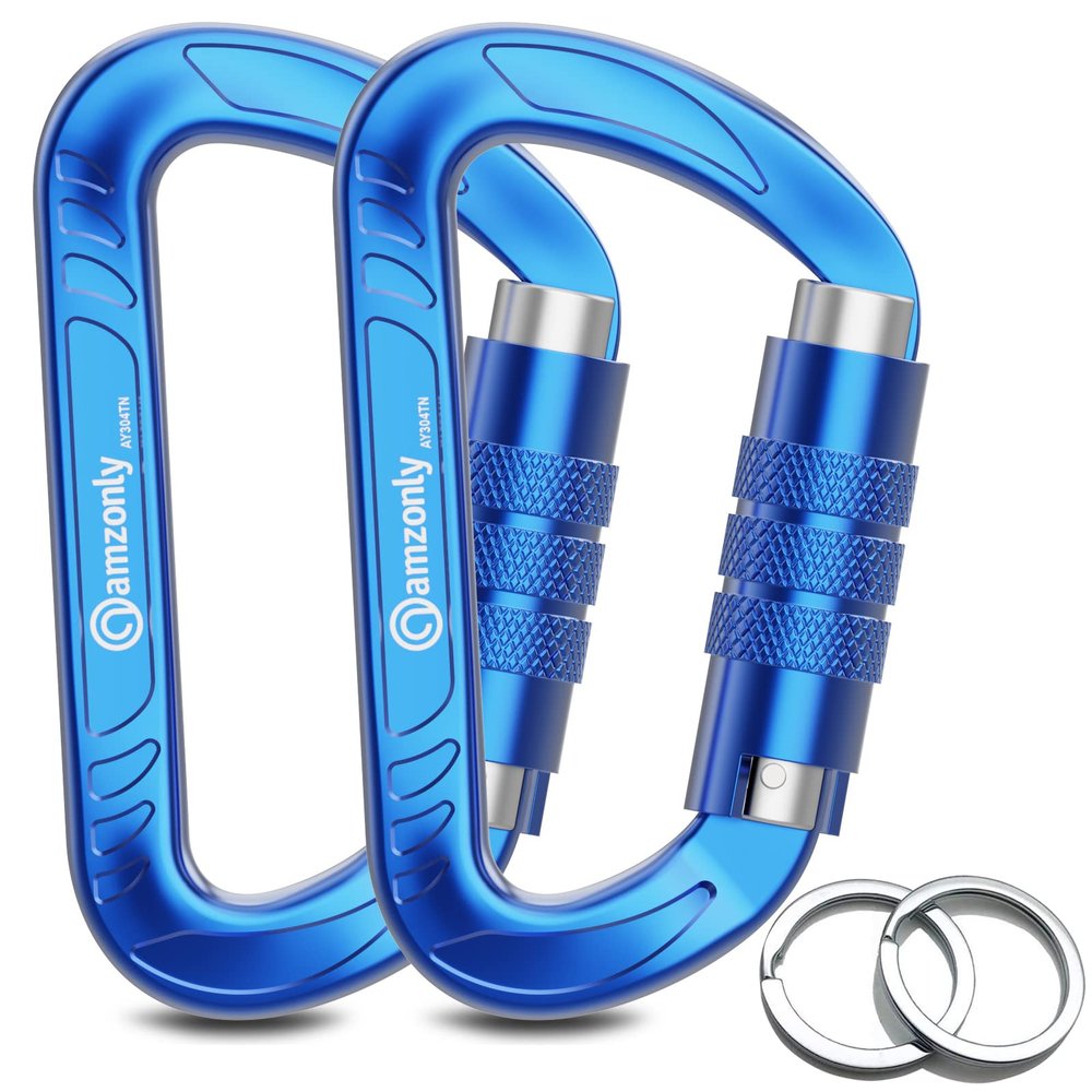 3inch Auto Locking Carabiner Clips Heavy Duty, 12KN /2697lbs Lightweight Keychain carabiners, Sturdy Twist Lock Caribeeners for Camping Hiking Hammock Swing Backpack, Dog Leash and Harness etc, Blue