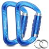 3inch Auto Locking Carabiner Clips Heavy Duty, 12KN /2697lbs Lightweight Keychain carabiners, Sturdy Twist Lock Caribeeners for Camping Hiking Hammock Swing Backpack, Dog Leash and Harness etc, Blue view 1