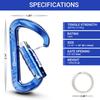 3inch Auto Locking Carabiner Clips Heavy Duty, 12KN /2697lbs Lightweight Keychain carabiners, Sturdy Twist Lock Caribeeners for Camping Hiking Hammock Swing Backpack, Dog Leash and Harness etc, Blue view 2