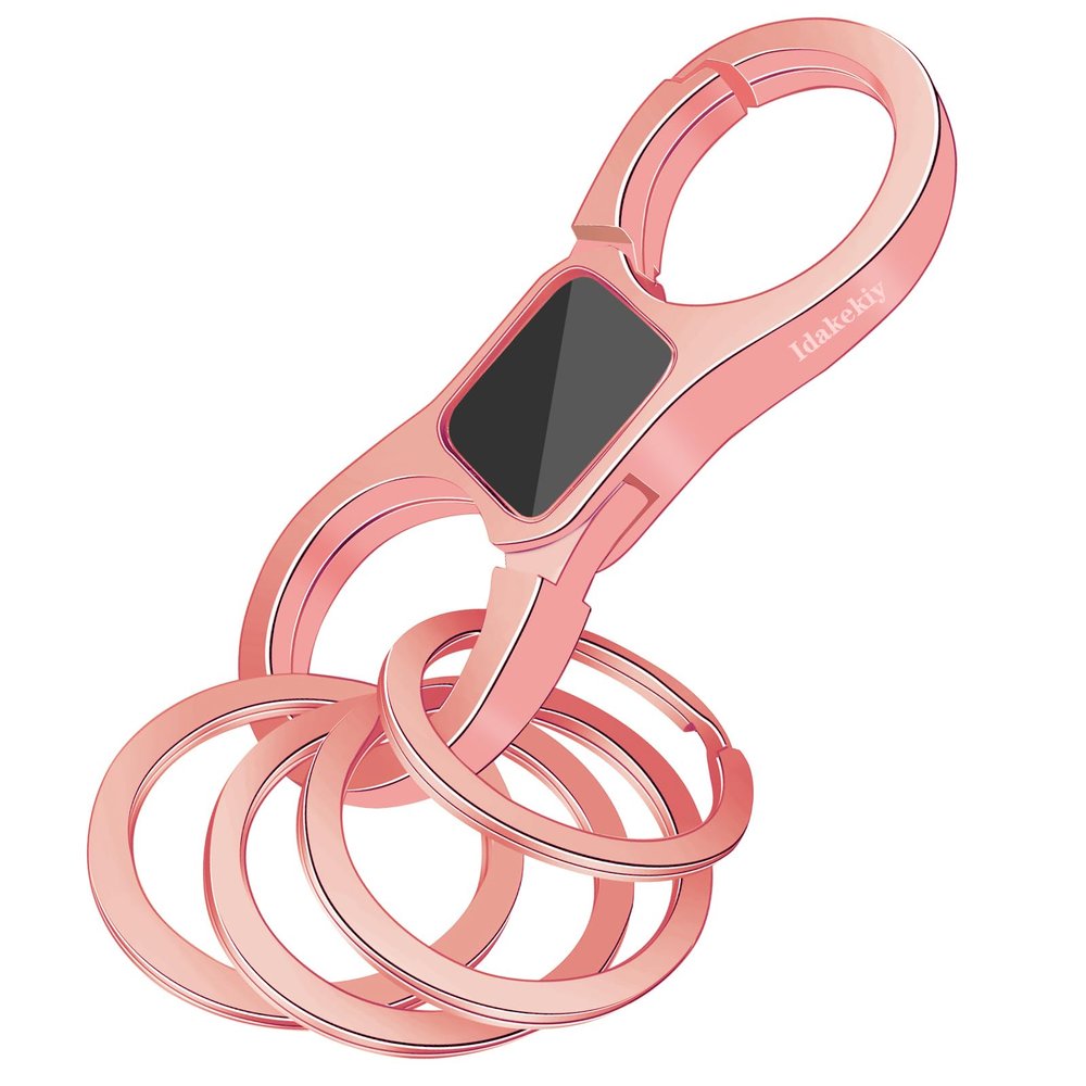 Idakekiy Key Chain Quick Release Spring with 4 Key Rings Heavy Duty Car Keychain Organizer for Men and Women (Rose Gold)