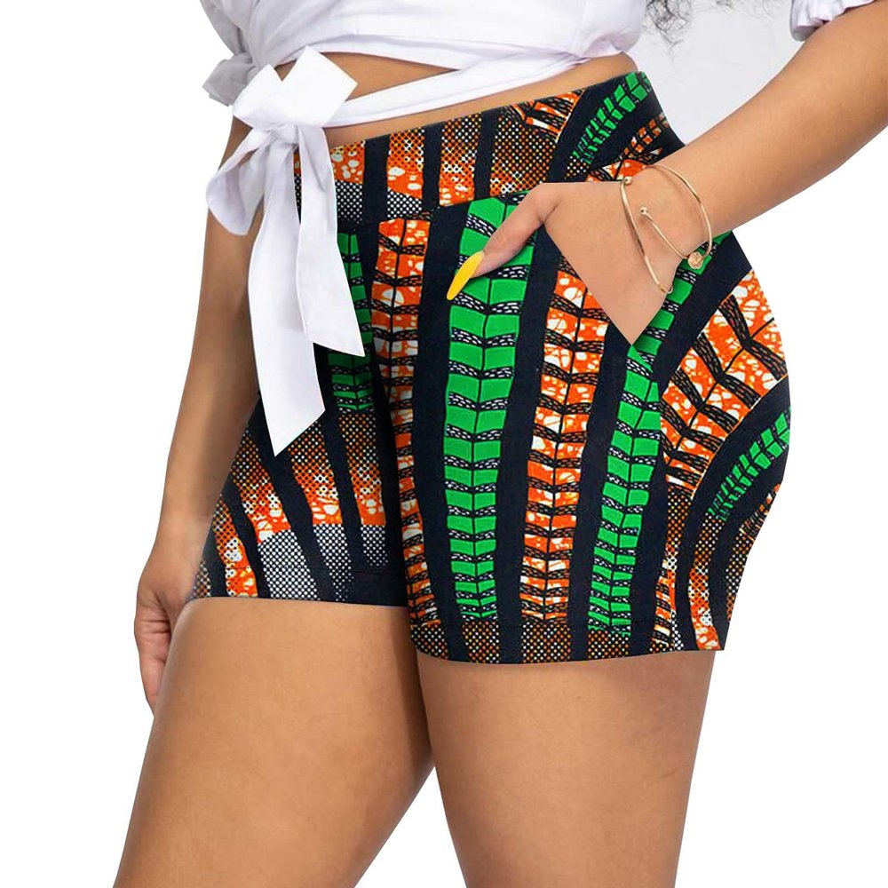 African Print Shorts Summer Casual Midi Waist Plus Size Ankara Dshiki Clothes A22210001 L 702