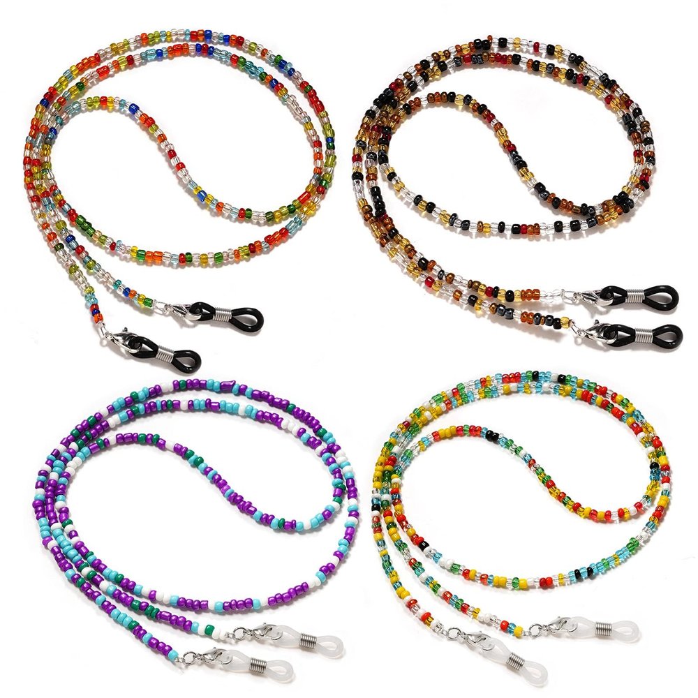 BILIONE 4 PCS Acrylic Beaded Eyeglass Chains for Women Girls, Glasss Holder Strap, Premium Eye glasses Hanger Keeper Around Neck, Fashion Eyewear Accessory